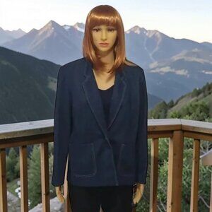 Vintage Polyester Leisure Suit Jacket 60s Faux Denim Blazer Size 10 Deadstock